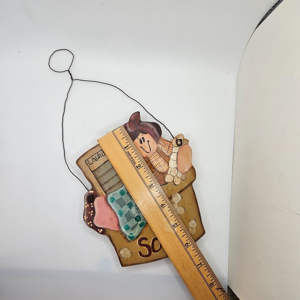 Cottage Core Laundry Room Wall Hanging Soap Washboard Girl Wood Decor Primitive - Picture 5 of 8